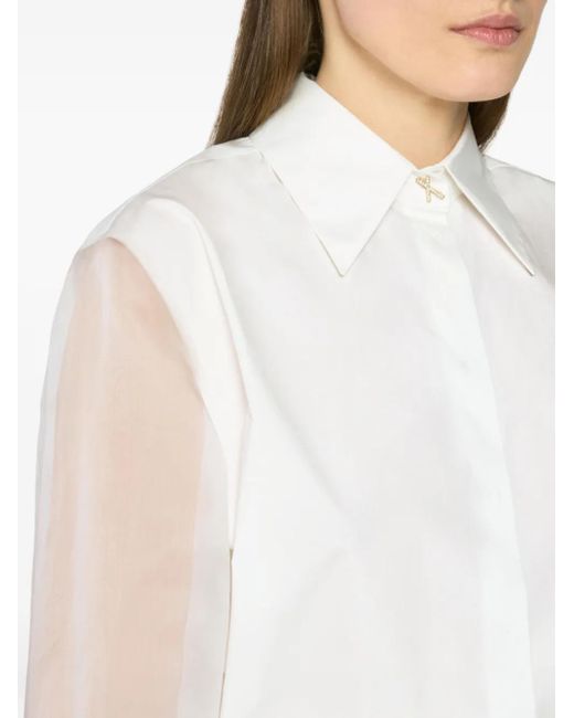 Genny White Organza-Sleeve Shirt