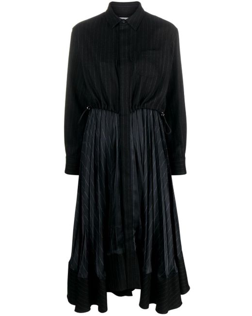 Sacai Black Layered Pinstripe Midi Dress