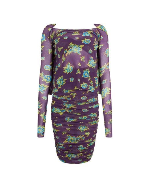 Philosophy Di Lorenzo Serafini Purple Floral-Print Ruched Mini Dress
