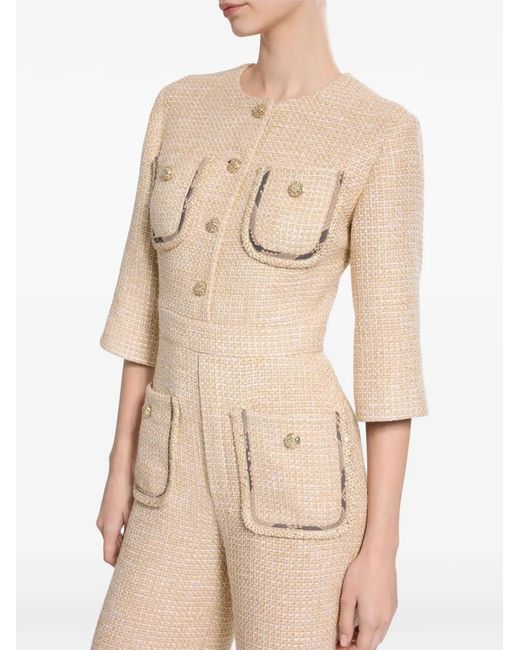 Elie Saab Natural Python-Print Tweed Jumpsuit