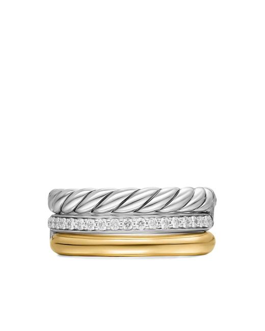 David Yurman Dy Mercer® Three Row ダイヤモンド リング 18kイエローゴールド&スターリングシルバー White