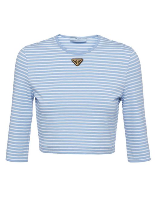 Prada Blue Striped Cropped T-shirt