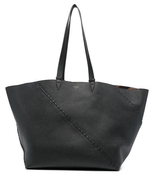 Fendi Black Large Selleria Diagonal Shopper Tote Bag for men