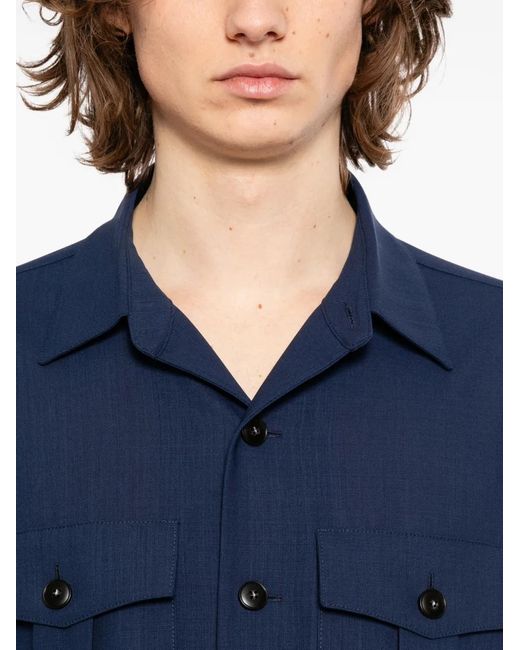 Canali Blue Front-Pocket Shirt Jacket for men