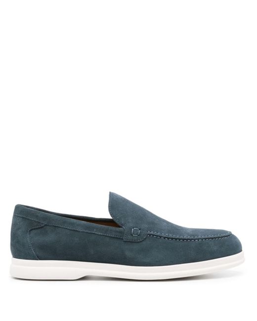 Doucal's Blue Moc-stitching Suede Loafers for men