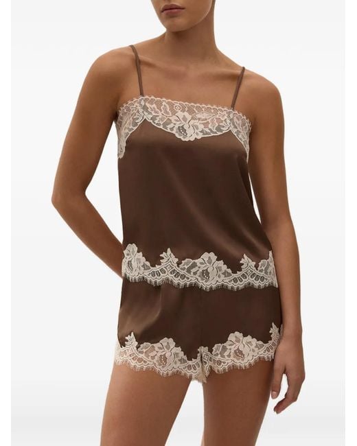 Faithfull The Brand Brown Lace-Trim Camisole Top
