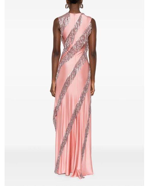 Rabanne Pink Sequin-Fringe Maxi Dress