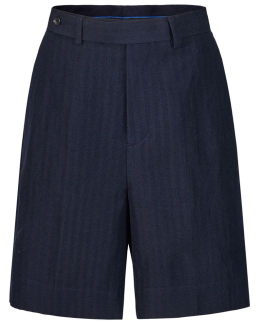 Shanghai Tang Blue Herringbone Embroidered Shorts for men