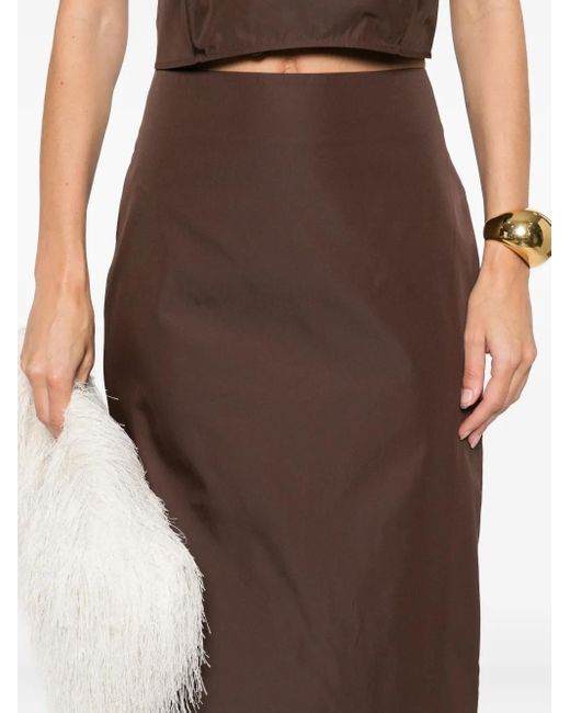 St. Agni Brown Rear-Slit Midi Skirt
