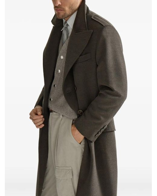 Brunello Cucinelli Green Lightweight Virgin-Wool Cloth One-And-A Half Breasted Coat With Peak-Lapels for men