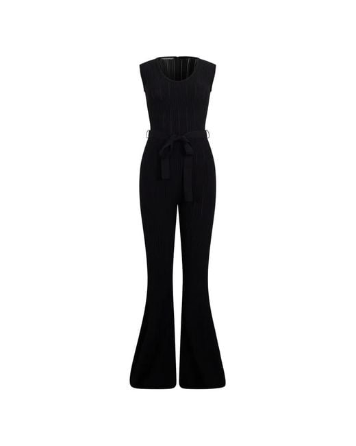 Alberta Ferretti Black Ribbed Belted Jumpsuit