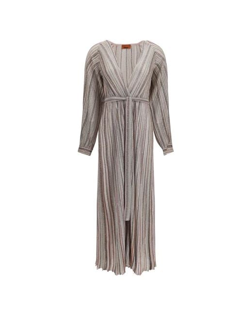 Missoni Gray Long Ribbed Cardigan With Belt And Sequins