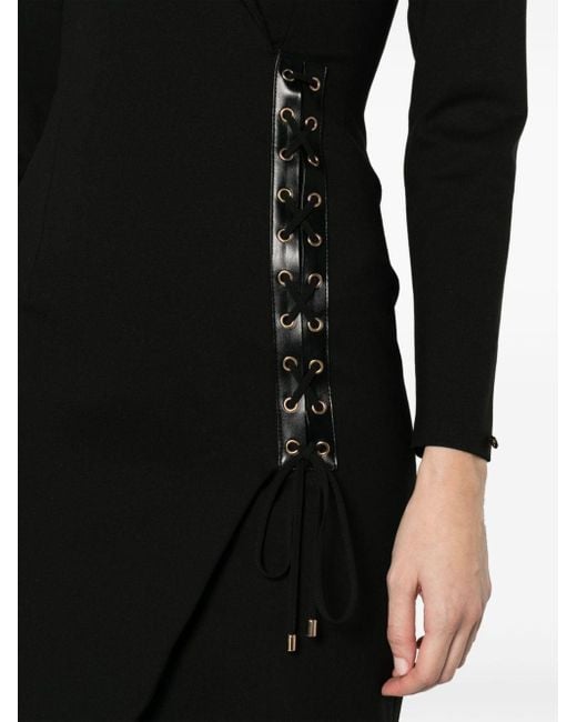 Nissa Black Asymmetric Lace-up Midi Dress