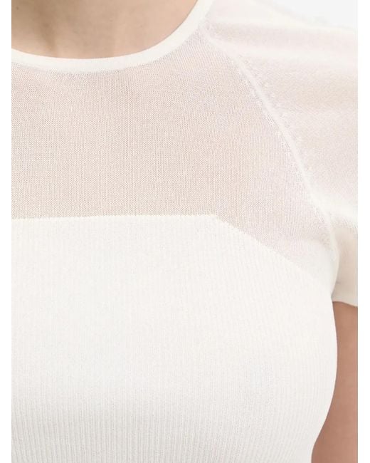HUGO White Mesh-Insert Ribbed T-Shirt