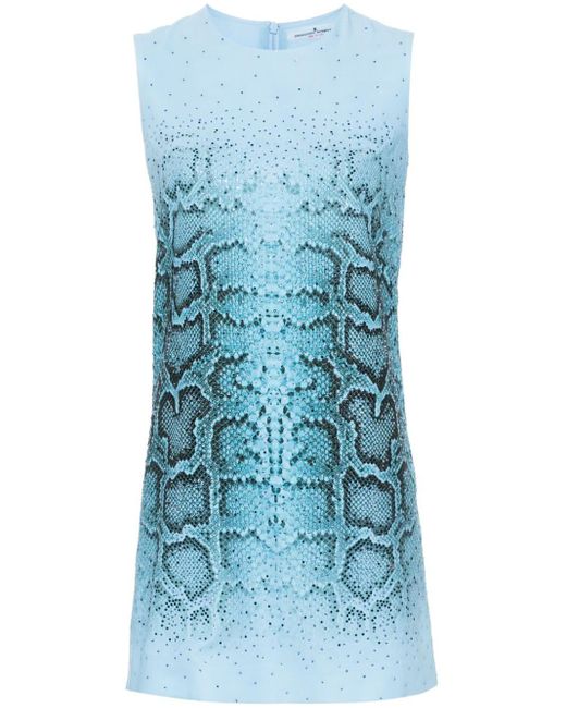 Ermanno Scervino Blue Crystal-embellished Snake-print Mini Dress