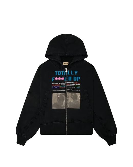 Astrum Black Tfu Graphic-Print Zip-Up Hoodie for men