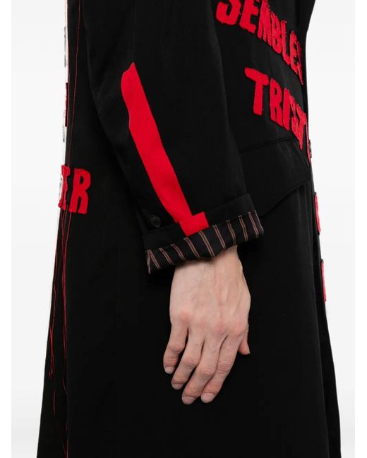 Yohji Yamamoto Red Slogan-Print Single-Breasted Coat for men