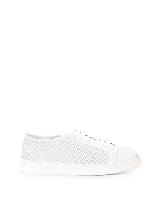 Santoni White Perforated Leather Sneakers for men