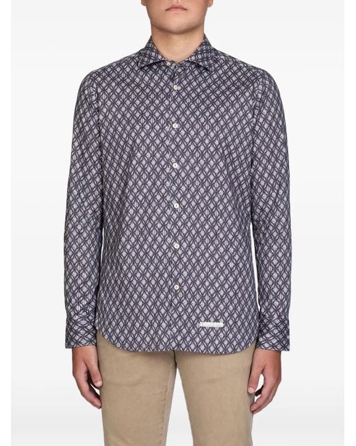 Tintoria Mattei 954 Blue Button-Fastening Pattern Shirt for men