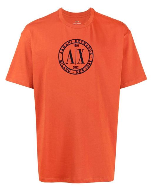 Armani Exchange Flocked Logo-stamp T-shirt in Orange for Men | Lyst