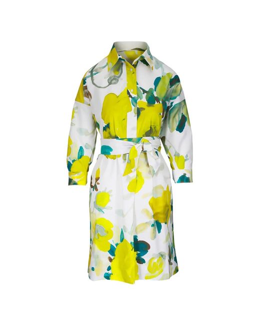 Sara Roka Yellow Dralla Floral Print Tie Waist Midi Dress