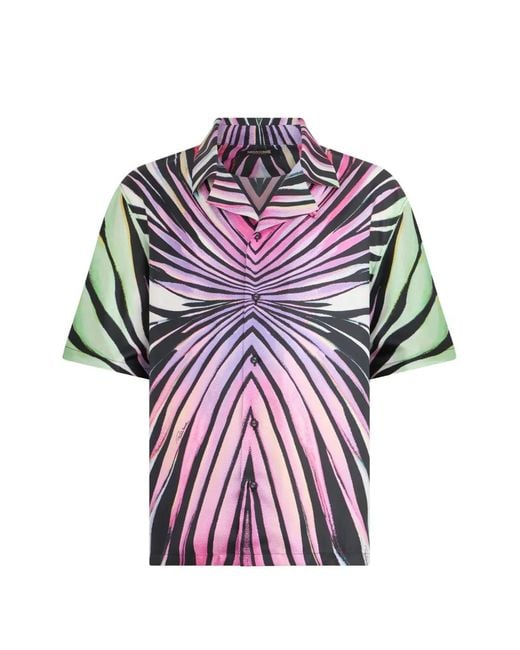 Roberto Cavalli Pink Graphic-Print Short-Sleeve Shirt for men