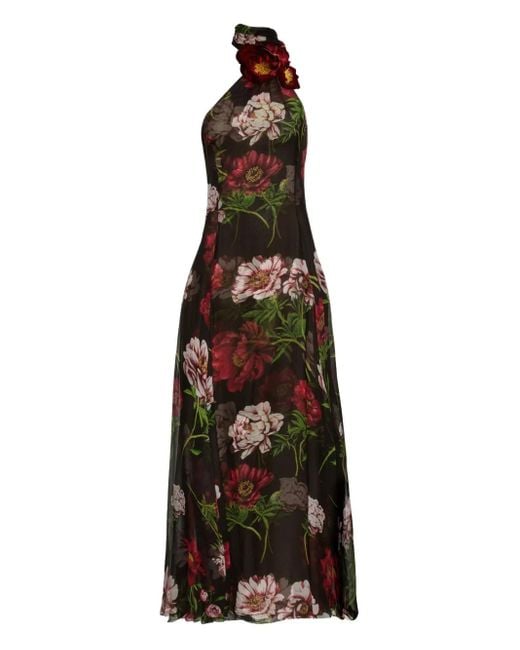 Abito Da Sera Monospalla A Fiori di Oscar de la Renta in Brown