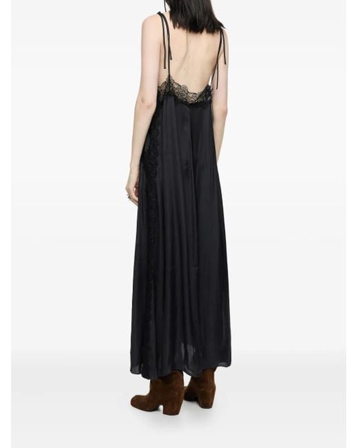Bimba Y Lola Black Lace-Trimmed Slip Midi Dress