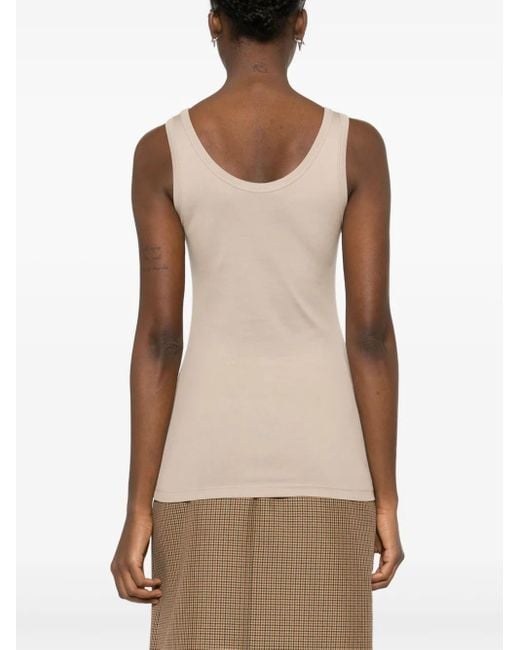 Prada Natural Triangle-logo Ribbed Tank Top