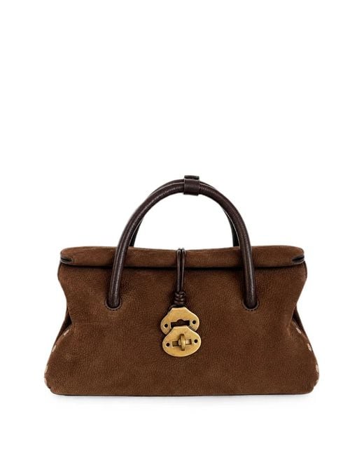 Zanellato Brown Small Dotta Jones Stud-Embellished Handbag