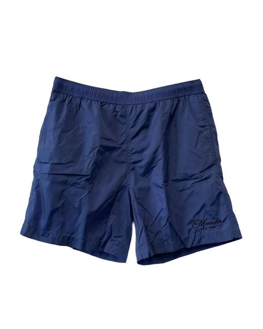 Moncler Blue Logo-Embroidered Swim Shorts for men