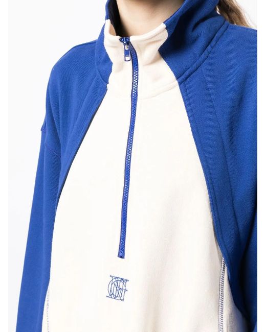Goen.J Blue Contrast-Paneled Half-Zip Sweatshirt