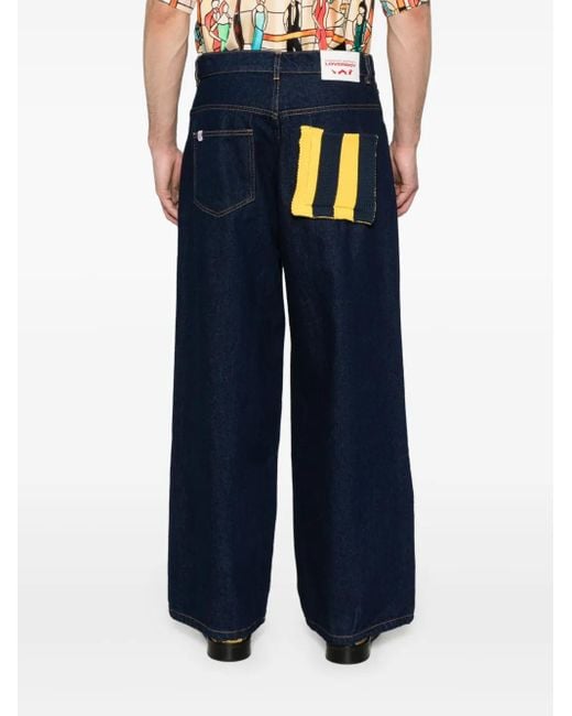 Charles Jeffrey Blue Knitted-Patch Wide-Leg Jeans
