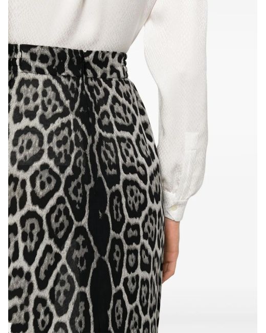 Saint Laurent Black Leopard-Print Straight Hem Skirt