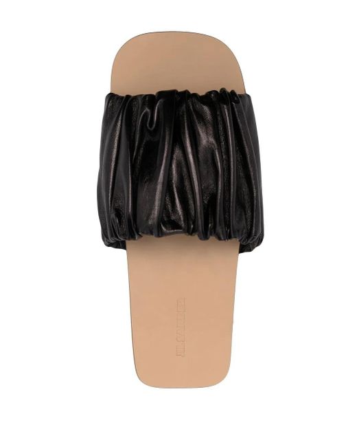 Jil Sander Black Leather Gathered-Detail Slides