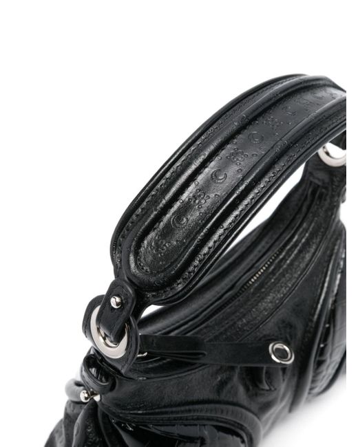 MARINE SERRE Black Small Futura Leather Shoulder Bag