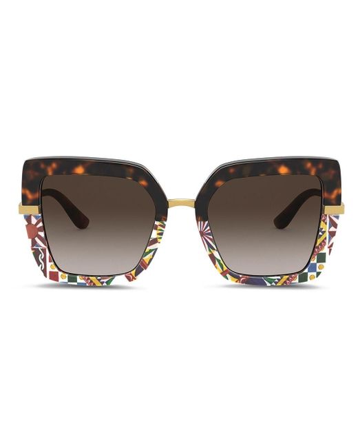 Dolce & Gabbana Brown Printed Square-frame Sunglasses