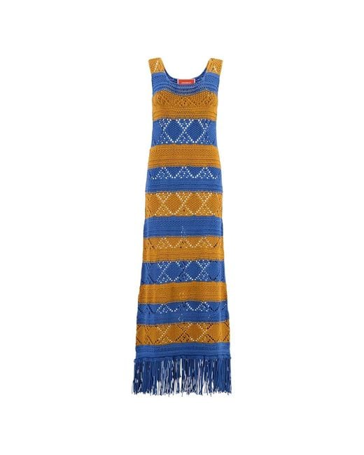 LaDoubleJ Blue Open Stitch Fringed Dress