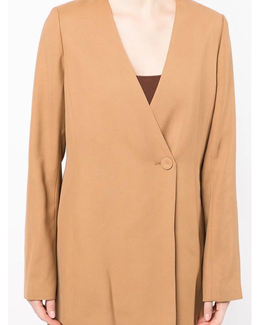 GOODIOUS Natural Double-Breasted V-Neck Coat