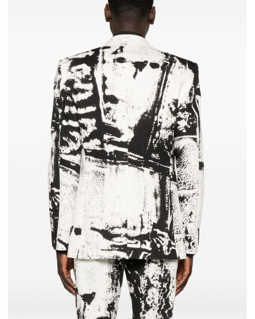 Alexander McQueen Black Abstract-print Cotton Blazer for men