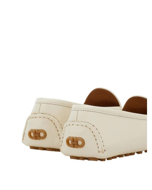 Ferragamo White Mocassins Gancini