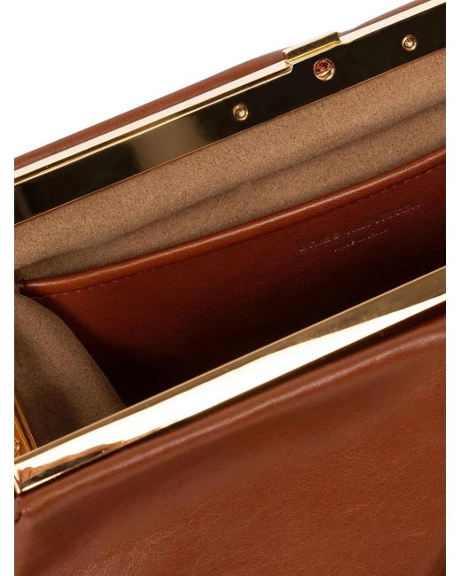 Dries Van Noten Brown Pleated Beaded Leather Clutch Bag