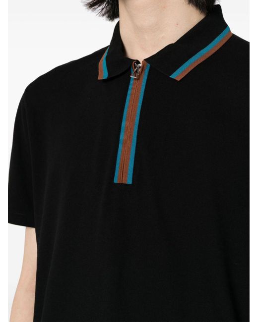 PS by Paul Smith Black Contrast-zip Cotton Polo Shirt for men