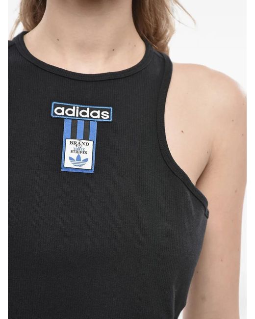 Adidas Black Logo-Patch Ribbed Tank Top
