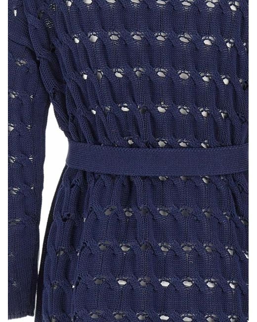 Kangra Blue Cardigan Ceinturé En Maille Torsadé