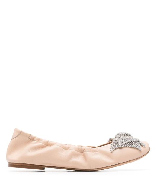 Casadei Pink Rhinestone-bow Ballerina Shoes