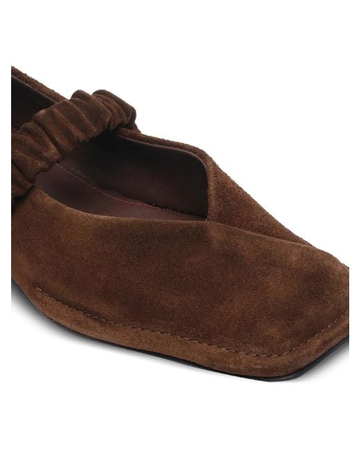 Alohas Brown Square-Toe Ruched Ballet Flats