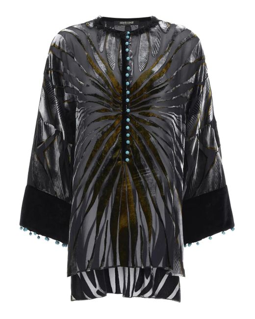 Roberto Cavalli Black Patterned Blouse