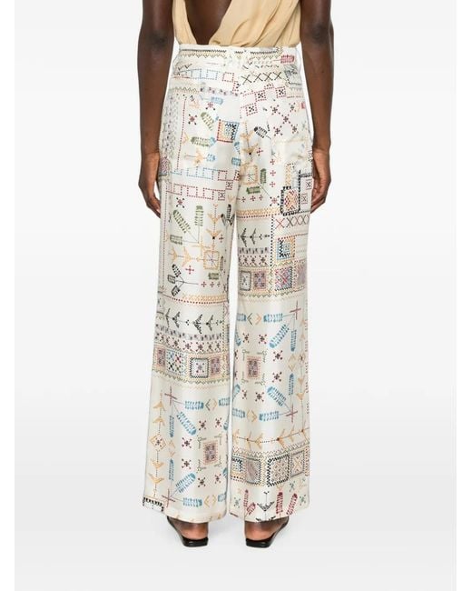 Momoní White Embroidered Wide-Leg Trousers