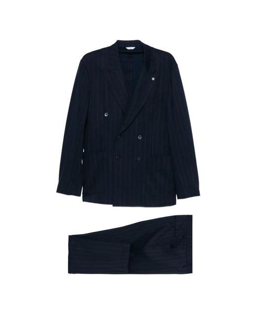 Manuel Ritz Blue Double-Breasted Striped Suit for men